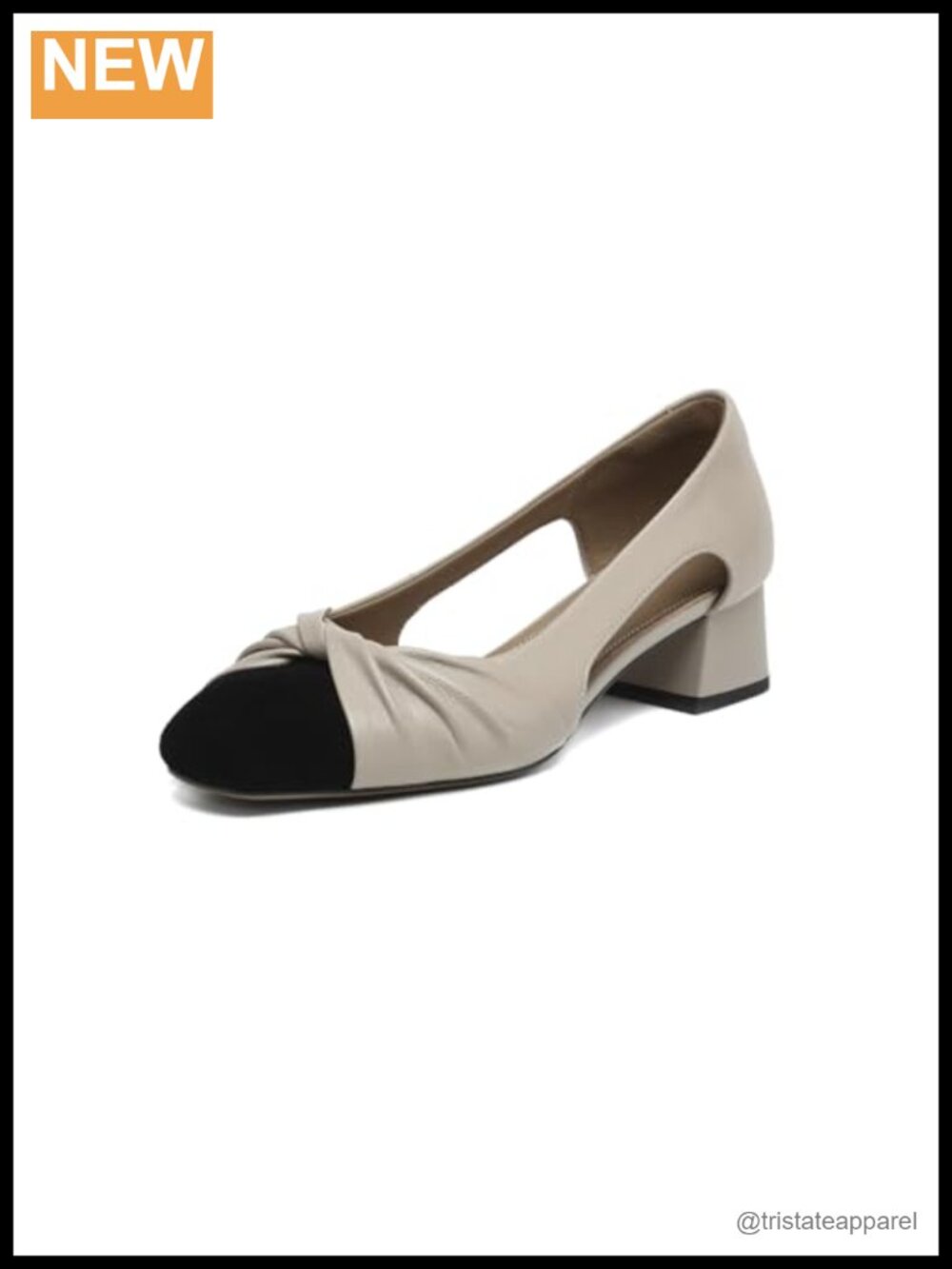 Genuine Leather Cap Toe Chunky Low Heel Sandals Handmade Pull-On